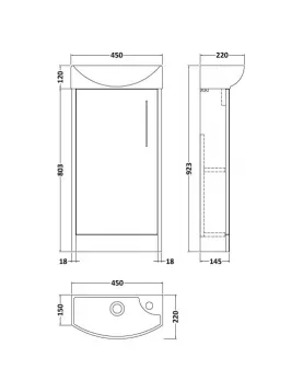 APS51437 Juno 440mm Floor Standing 1-Door Unit & 1TH Basin - Left Hand - Midnight Blue Blue
