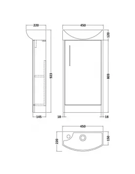 APS51439 Juno 440mm Floor Standing 1-Door Unit & 1TH Basin - Right Hand - Midnight Blue Blue