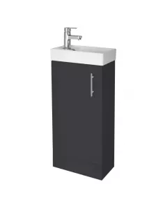 APS51441 Vault Floor Standing Single Door Compact Vanity Unit with Ceramic Basin 400mm - Soft Black Black
