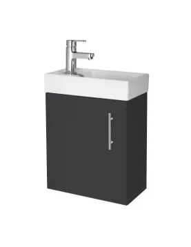 APS51442 Vault Wall Hung Single Door Compact Vanity Unit with Ceramic Basin 400mm - Soft Black Black APS51442 Vault Wall Hung Single Door Compact Vanity Unit with Ceramic Basin 400mm - Soft Black Black