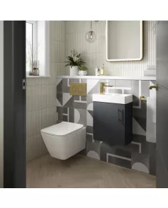 APS51442 Vault Wall Hung Single Door Compact Vanity Unit with Ceramic Basin 400mm - Soft Black Black