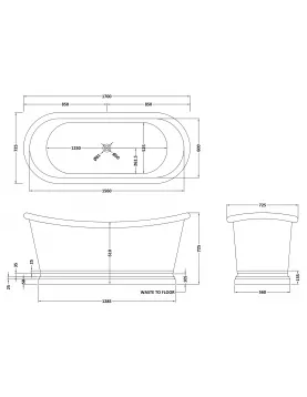 APS52650 Copper Baths Freestanding Boat Bath - Copper Outer/Copper Inner - 1700mm Copper