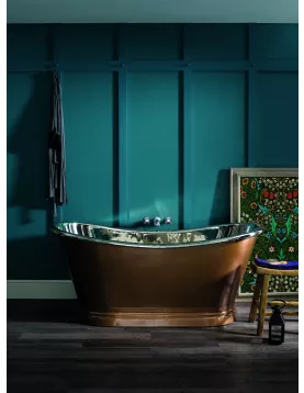 APS52653 Copper Baths Freestanding Antique Copper Boat Bath - Nickel Inner - 1500mm Copper