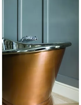 APS52653 Copper Baths Freestanding Antique Copper Boat Bath - Nickel Inner - 1500mm Copper