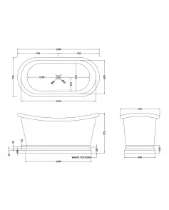 APS52654 Copper Baths Freestanding Boat Bath - Copper Outer/Nickel Inner - 1500mm Copper