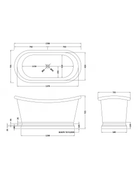 APS52654 Copper Baths Freestanding Boat Bath - Copper Outer/Nickel Inner - 1500mm Copper