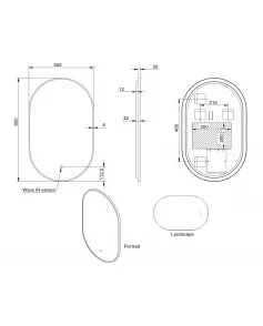 APS54079 Aubrey LED Mirror Black 500×800 Black
