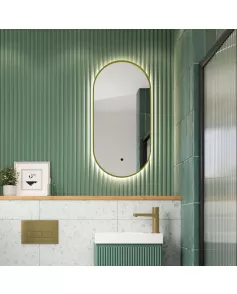 APS54083 Aubrey Slim LED Mirror Brushed Brass 400×800 Brushed Brass