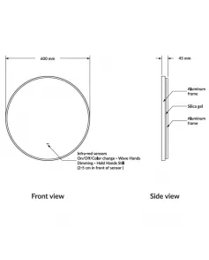 APS54087 Macie Black LED Mirror 600mm Black
