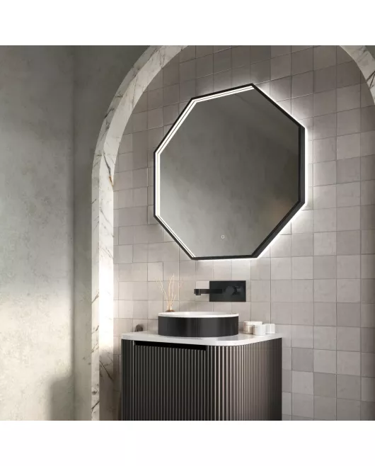 APS54091 Passa Octagonal Mirror Matte Black 600×600 Black