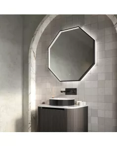 APS54092 Passa Octagonal Mirror Matte Black 800×800 Black