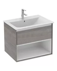 APS54787 Ideal Standard Connect Air 600mm Wall Hung Vanity Unit 1 Drawer with Open Shelf - Wood Light Grey & Matt White - 