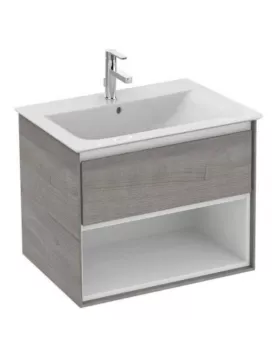 APS54787 Ideal Standard Connect Air 600mm Wall Hung Vanity Unit 1 Drawer with Open Shelf - Wood Light Grey & Matt White - 