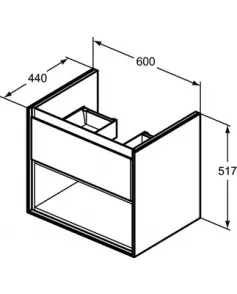 APS54787 Ideal Standard Connect Air 600mm Wall Hung Vanity Unit 1 Drawer with Open Shelf - Wood Light Grey & Matt White - 