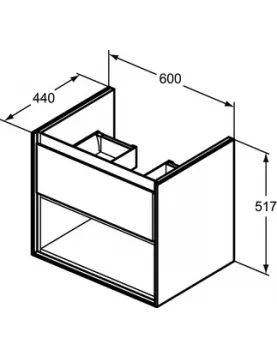 APS54787 Ideal Standard Connect Air 600mm Wall Hung Vanity Unit 1 Drawer with Open Shelf - Wood Light Grey & Matt White - 