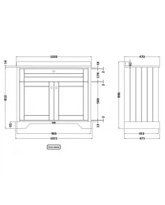 APS5580 1000mm Cabinet & Marble Top (3TH) Storm Grey