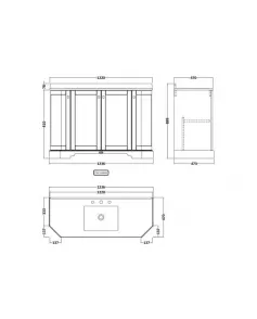 APS5794 1200 4-Door Angled Unit & Marble Top 3TH Storm Grey