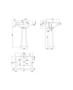 APS5858 Richmond 600mm 2 TH Basin & Pedestal White