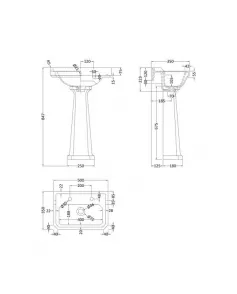 APS5864 Richmond 500mm 2 TH Basin & Pedestal White