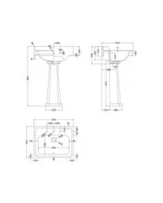 APS5874 600mm Basin & Pedestal (3 Tap Hole) White