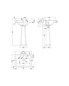 APS5875 600mm 3TH Basin & Comfort Height Ped White