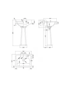 APS5876 Richmond 560mm 3 TH Basin & Pedestal White