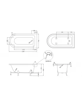 APS5947 1500 Freestanding Shower Bath Corbel Leg Set White