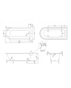 APS5950 1700 Freestanding Shower Bath Deacon Leg Set White