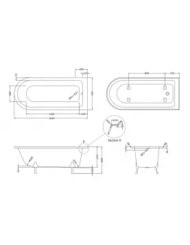 APS5951 1700 Freestanding Shower Bath Corbel Leg Set White