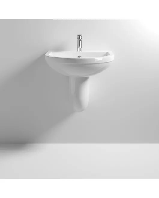 APS6239 Ivo 550mm Basin 1TH & Semi Pedestal White