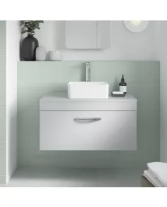 APS6586 800 WH Single Drawer Vanity & Worktop Gloss Grey Mist