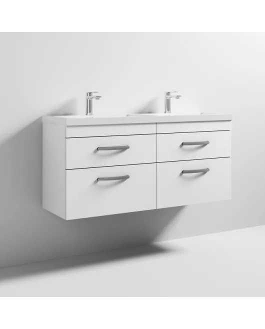 APS6677 1200 WH 4-Drawer Vanity & Double Basin Gloss White