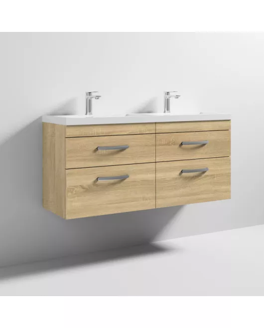 APS6681 1200 WH 4-Drawer Vanity & Double Basin Natural Oak