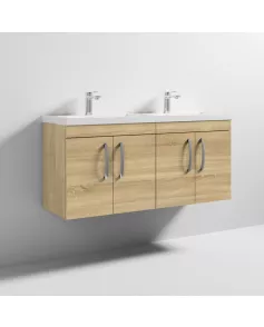 APS6689 1200 WH 4-Door Vanity & Double Basin Natural Oak