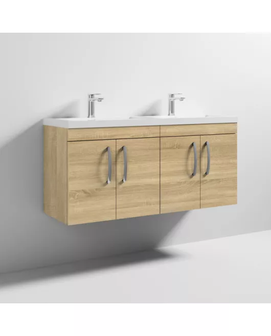 APS6689 1200 WH 4-Door Vanity & Double Basin Natural Oak