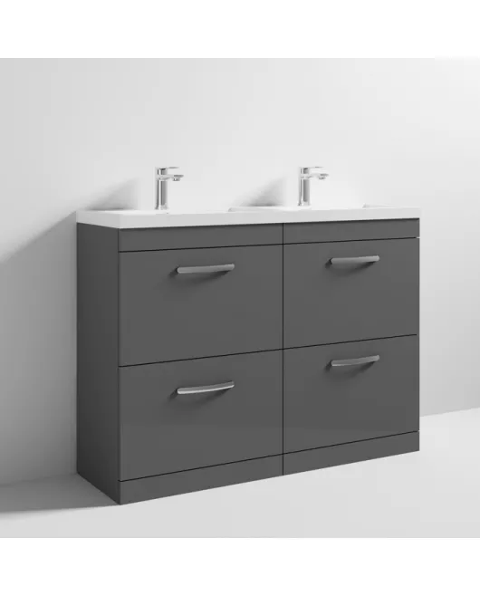 APS6862 1200 FS 4-Drawer Vanity & Double Basin Gloss Grey