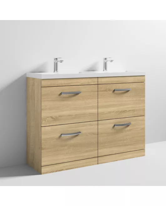 APS6865 1200 FS 4-Drawer Vanity & Double Basin Natural Oak