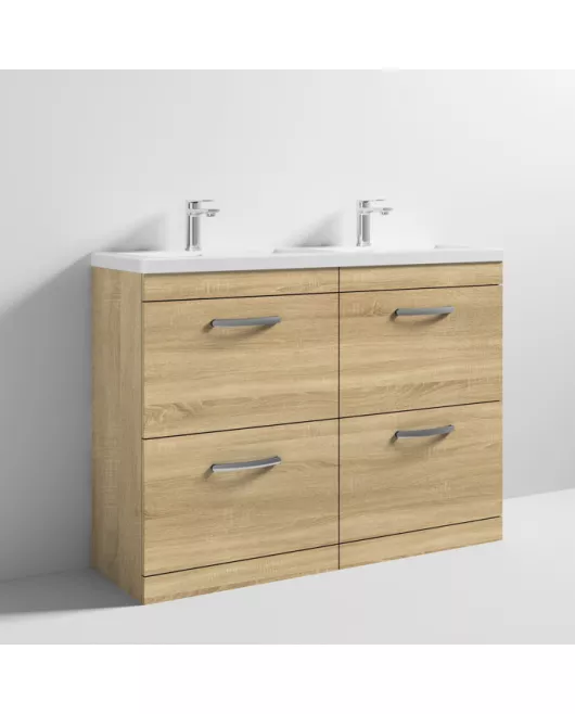 APS6877 1200 FS 4-Drawer Vanity & Double Basin Natural Oak