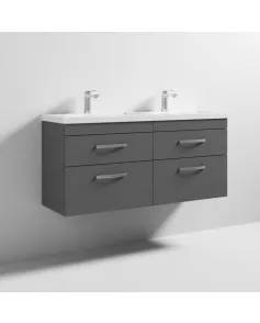 APS6897 1200 WH 4-Drawer Vanity & Double Basin Gloss Grey