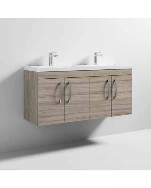 APS6898 1200 WH 4-Door Vanity & Double Basin Driftwood
