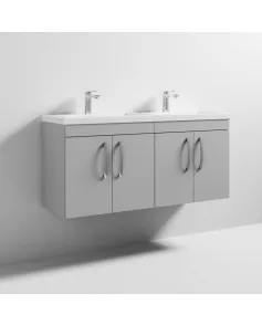 APS6909 1200 WH 4-Door Vanity & Double Basin Gloss Grey Mist