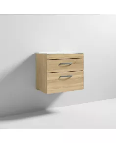 APS6933 600 WH 2-Drawer Vanity & Worktop Natural Oak
