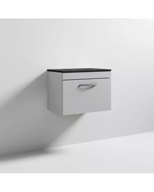 APS7037 600 WH Single Drawer Vanity & Worktop Gloss Grey Mist