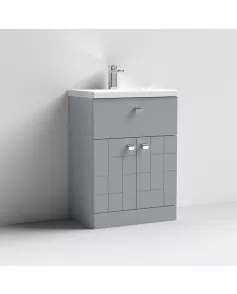 APS7497 600 F/S 2-Door/Drawer Unit & Basin 1 Satin Grey