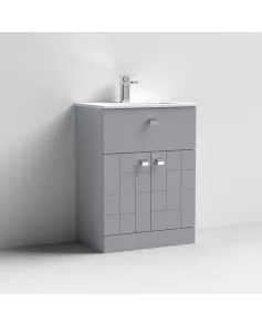 APS7499 600 F/S 2-Door/Drawer Unit & Basin 2 Satin Grey