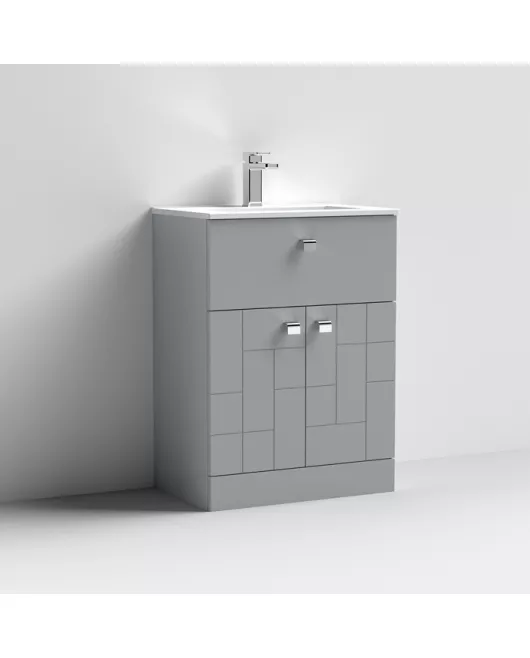 APS7499 600 F/S 2-Door/Drawer Unit & Basin 2 Satin Grey