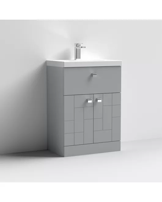 APS7500 600 F/S 2-Door/Drawer Unit & Basin 3 Satin Grey